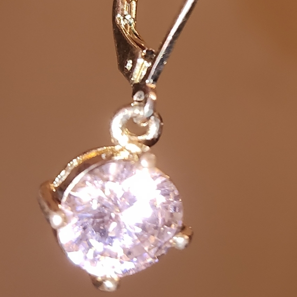 Round Faceted Pink Stone Earrings - Picture 7 of 11